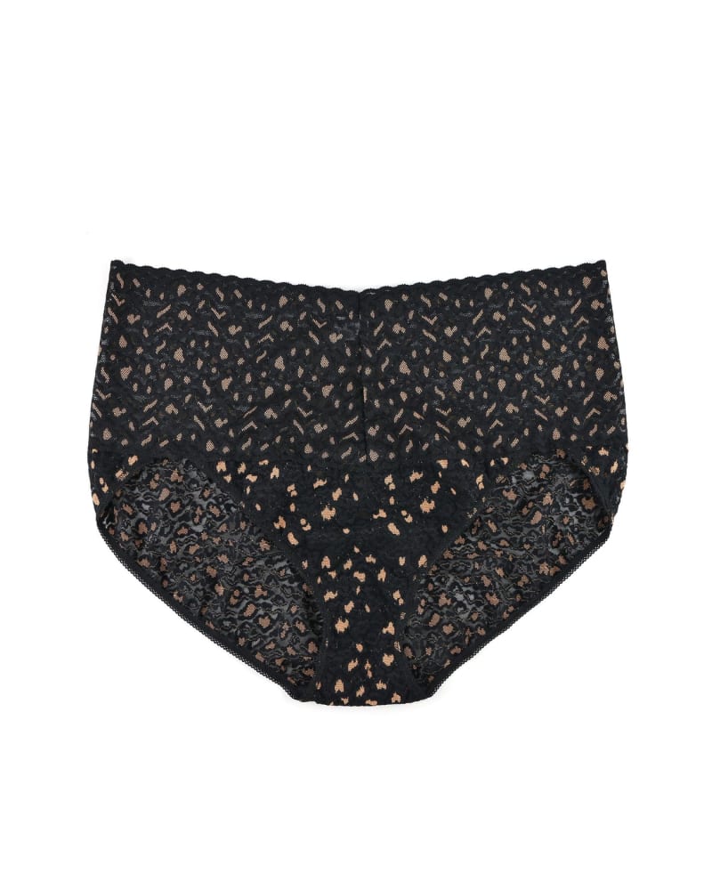 Front of a size 2X CROSS-DYED LEOPARD RETRO V-KINI PLUS in BKPR-BLACK/PRALINE by Hanky Panky. | dia_product_style_image_id:272569